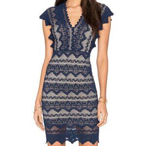 Nightcap Sz 2 Women's Navy & Nude Scalloped Antoinette Sheath‎ Dress
